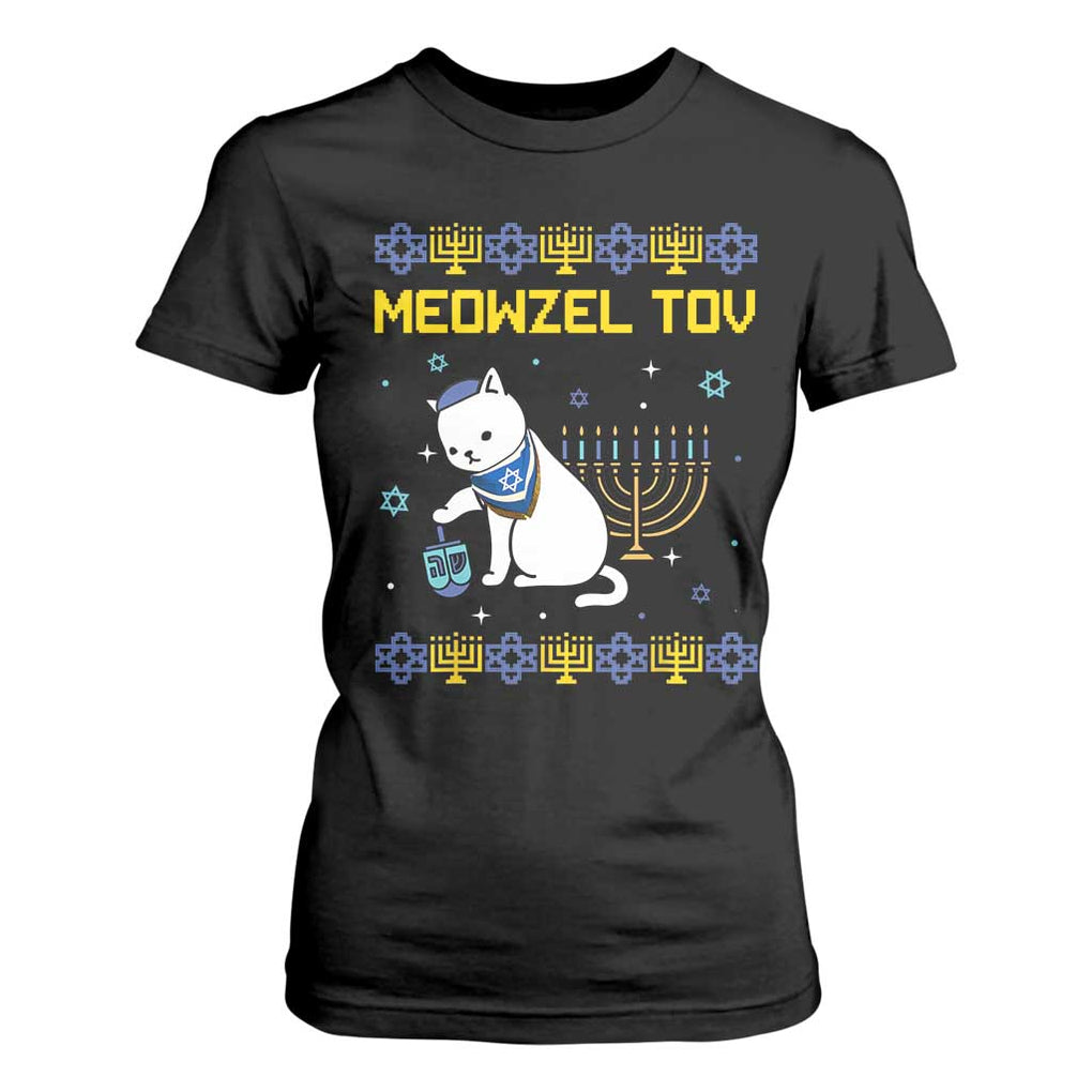 Happy Hanukkah T Shirt For Women Menorah Meowzel Tov Ugly Hanukkah TS10 Black Print Your Wear