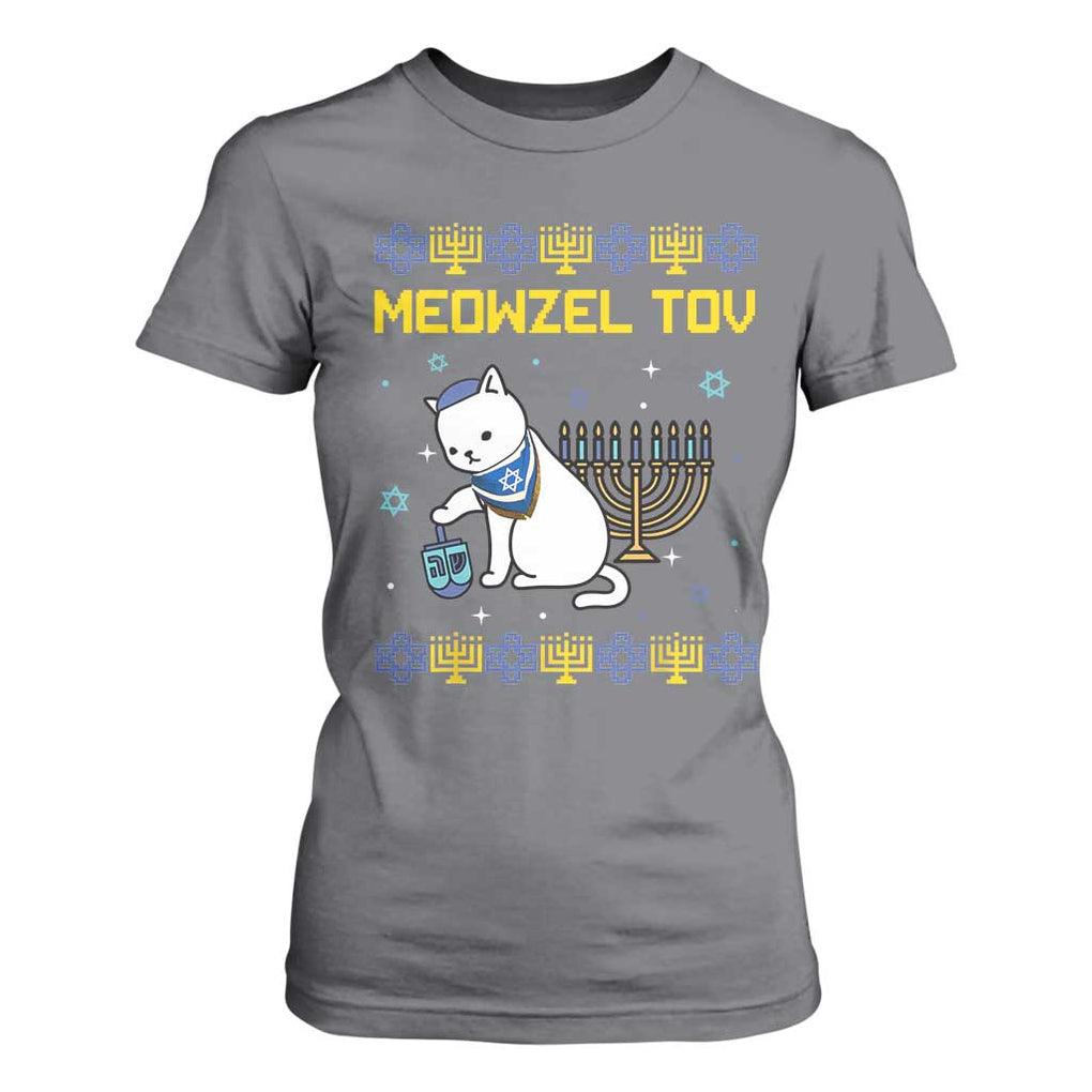 Happy Hanukkah T Shirt For Women Menorah Meowzel Tov Ugly Hanukkah TS10 Charcoal Print Your Wear