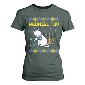 Happy Hanukkah T Shirt For Women Menorah Meowzel Tov Ugly Hanukkah TS10 Dark Forest Green Print Your Wear