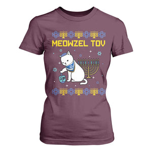 Happy Hanukkah T Shirt For Women Menorah Meowzel Tov Ugly Hanukkah TS10 Maroon Print Your Wear