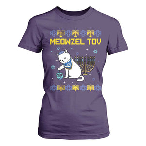 Happy Hanukkah T Shirt For Women Menorah Meowzel Tov Ugly Hanukkah TS10 Purple Print Your Wear