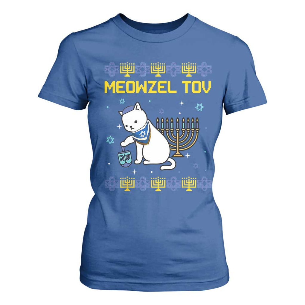 Happy Hanukkah T Shirt For Women Menorah Meowzel Tov Ugly Hanukkah TS10 Royal Blue Print Your Wear