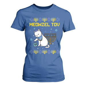 Happy Hanukkah T Shirt For Women Menorah Meowzel Tov Ugly Hanukkah TS10 Royal Blue Print Your Wear