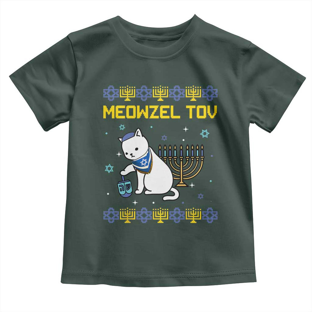 Happy Hanukkah Toddler T Shirt Menorah Meowzel Tov Ugly Hanukkah TS10 Dark Forest Green Print Your Wear