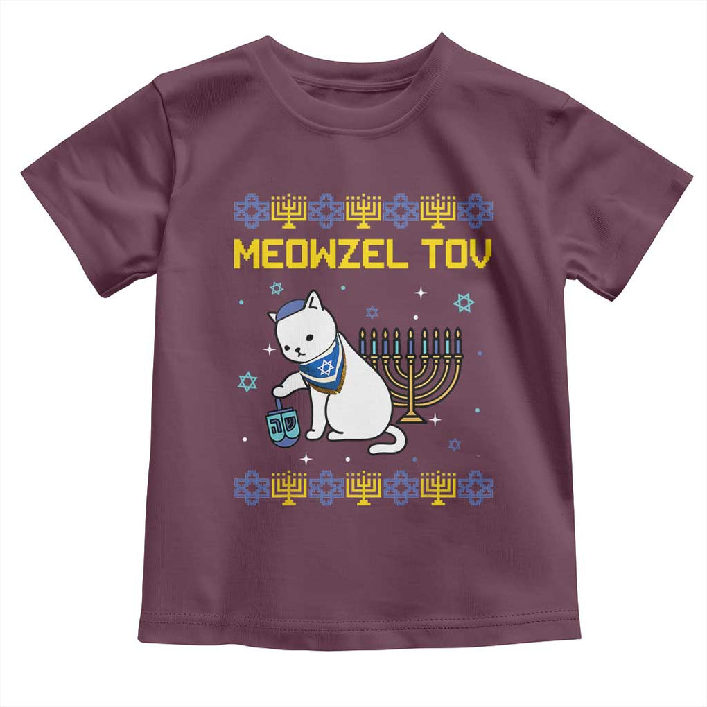 Happy Hanukkah Toddler T Shirt Menorah Meowzel Tov Ugly Hanukkah TS10 Maroon Print Your Wear