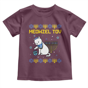 Happy Hanukkah Toddler T Shirt Menorah Meowzel Tov Ugly Hanukkah TS10 Maroon Print Your Wear