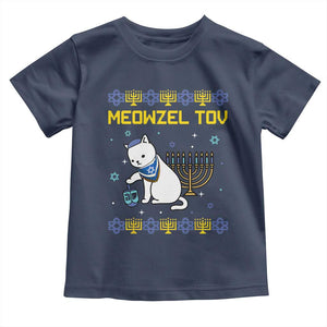 Happy Hanukkah Toddler T Shirt Menorah Meowzel Tov Ugly Hanukkah TS10 Navy Print Your Wear