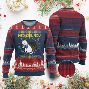 Happy Hanukkah Ugly Christmas Sweater Menorah Meowzel Tov Ugly Hanukkah TS10 Burgundy Print Your Wear