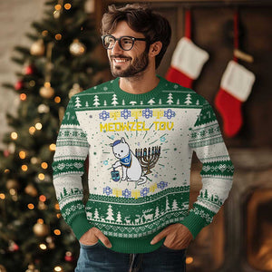 Happy Hanukkah Ugly Christmas Sweater Menorah Meowzel Tov Ugly Hanukkah TS10 Green Print Your Wear