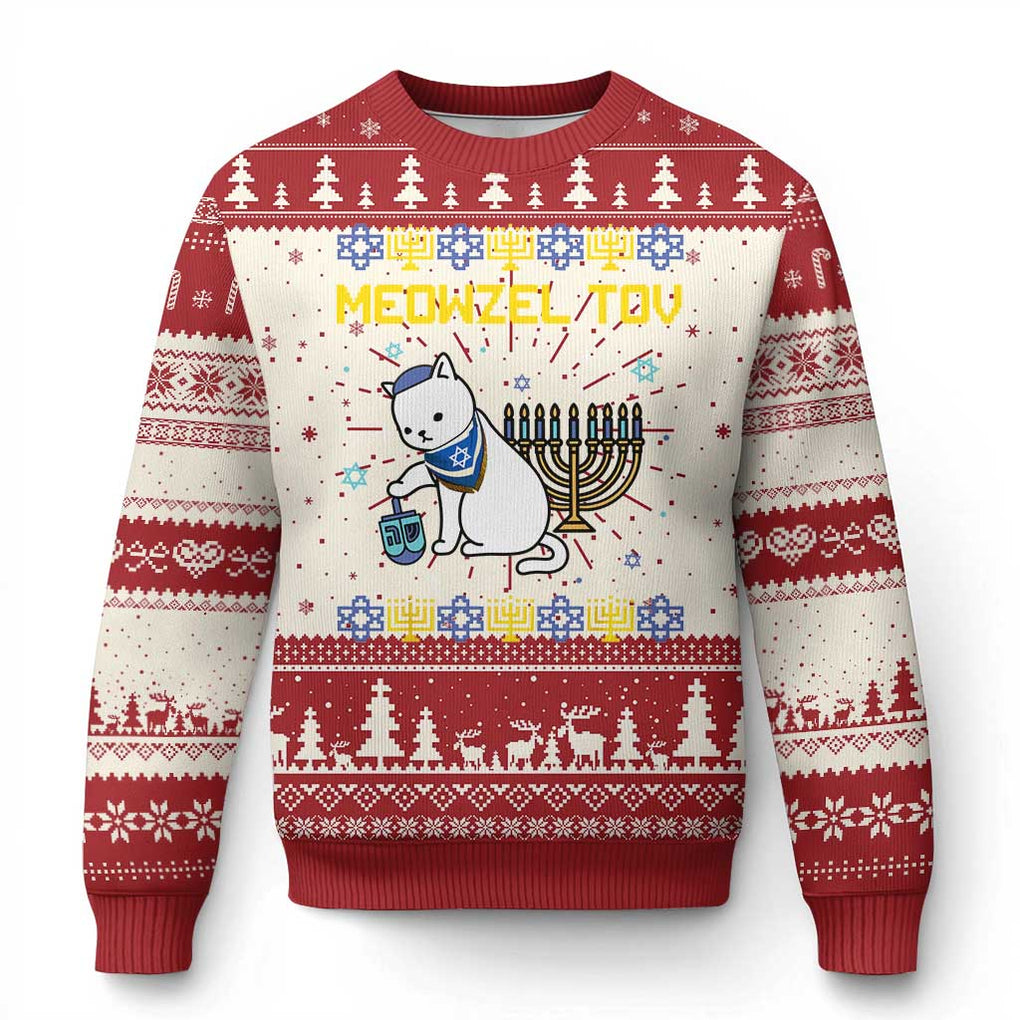Happy Hanukkah Ugly Christmas Sweater Menorah Meowzel Tov Ugly Hanukkah TS10 Red Print Your Wear