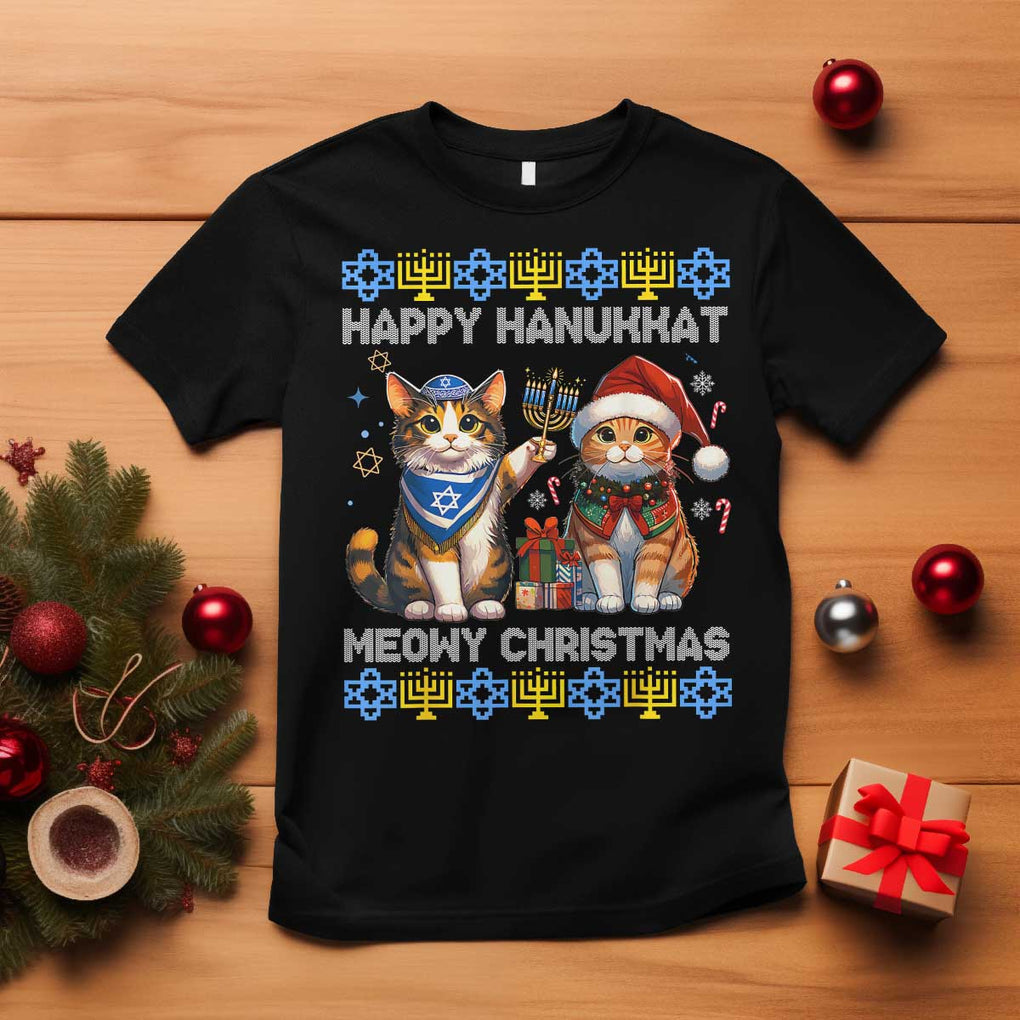 Cat Merry Christmas Happy Hanukkah T Shirt Jewish Christian Ugly Hanukkah TS10 Black Print Your Wear