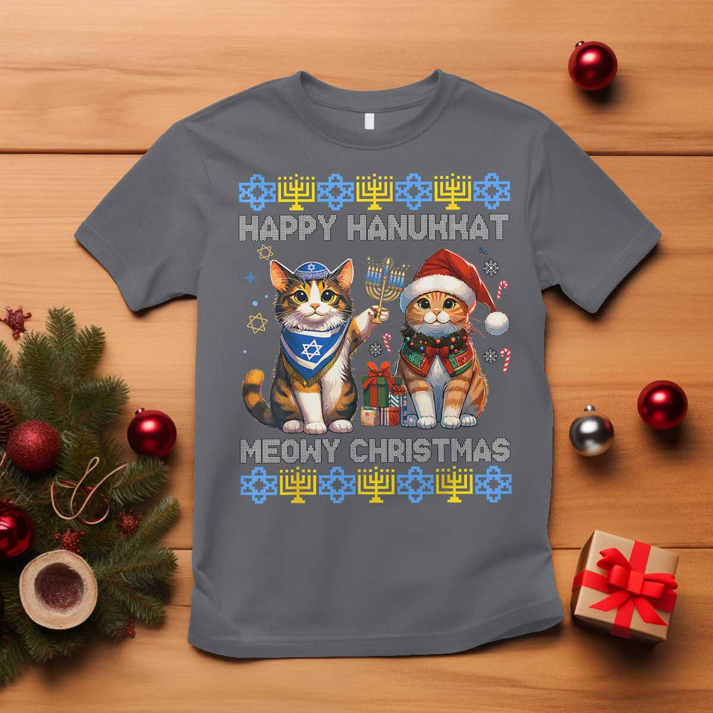 Cat Merry Christmas Happy Hanukkah T Shirt Jewish Christian Ugly Hanukkah TS10 Charcoal Print Your Wear