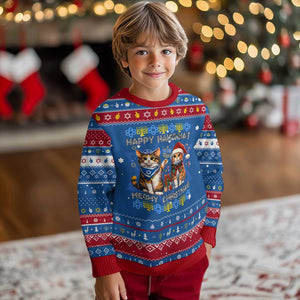Cat Merry Christmas Happy Hanukkah Hanukkah Ugly Sweater Jewish Christian TS10 Blue Red Print Your Wear