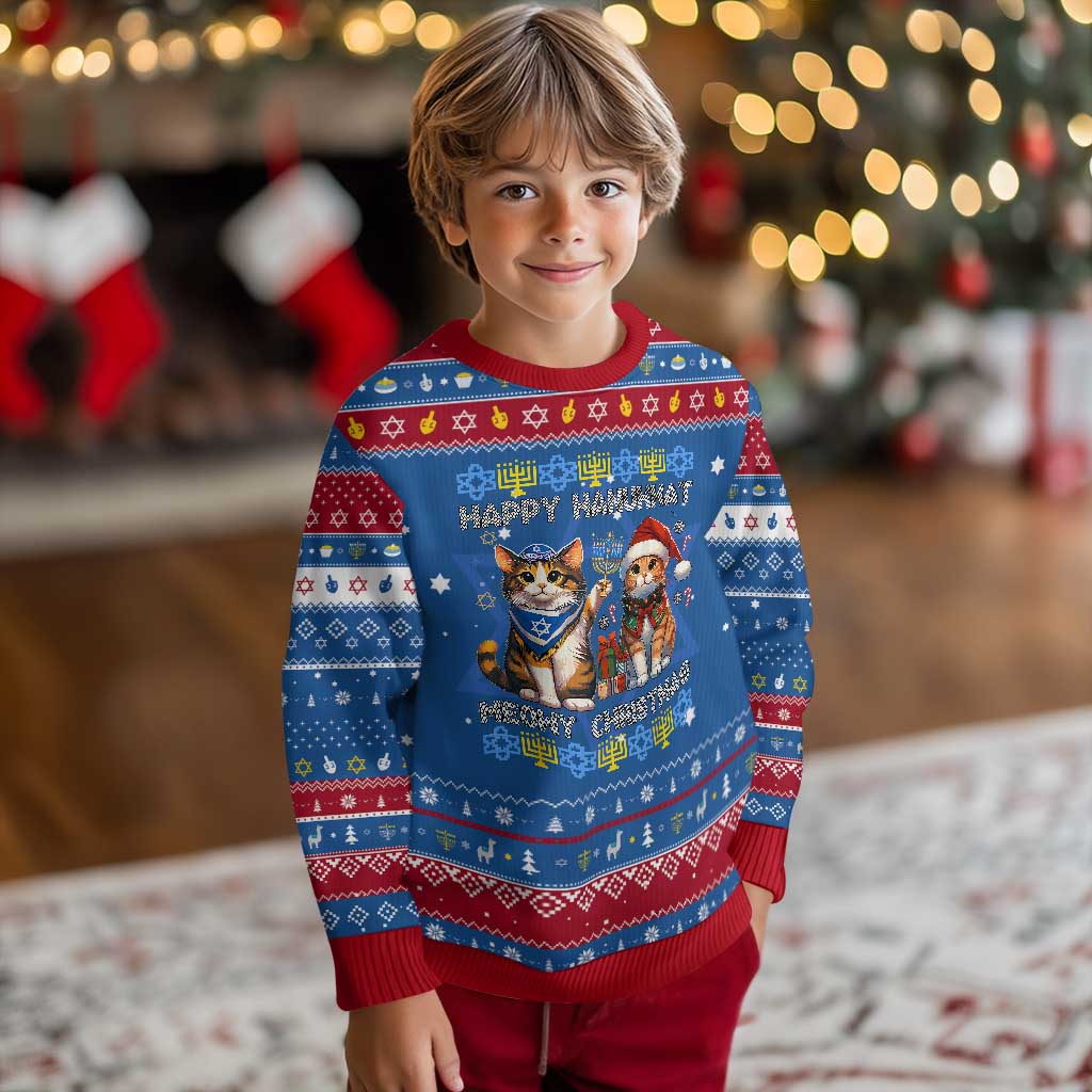 Cat Merry Christmas Happy Hanukkah Hanukkah Ugly Sweater Jewish Christian TS10 Blue Red Print Your Wear