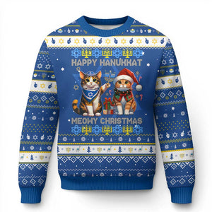 Cat Merry Christmas Happy Hanukkah Hanukkah Ugly Sweater Jewish Christian TS10 Blue White Print Your Wear