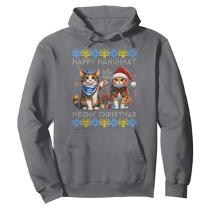 Cat Merry Christmas Happy Hanukkah Hoodie Jewish Christian Ugly Hanukkah TS10 Charcoal Print Your Wear