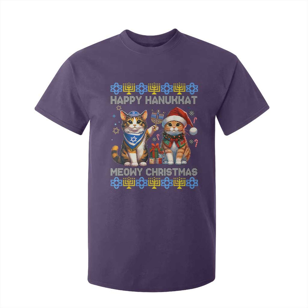 Cat Merry Christmas Happy Hanukkah T Shirt For Kid Jewish Christian Ugly Hanukkah TS10 Purple Print Your Wear
