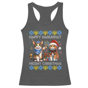 Cat Merry Christmas Happy Hanukkah Racerback Tank Top Jewish Christian Ugly Hanukkah TS10 Dark Heather Print Your Wear