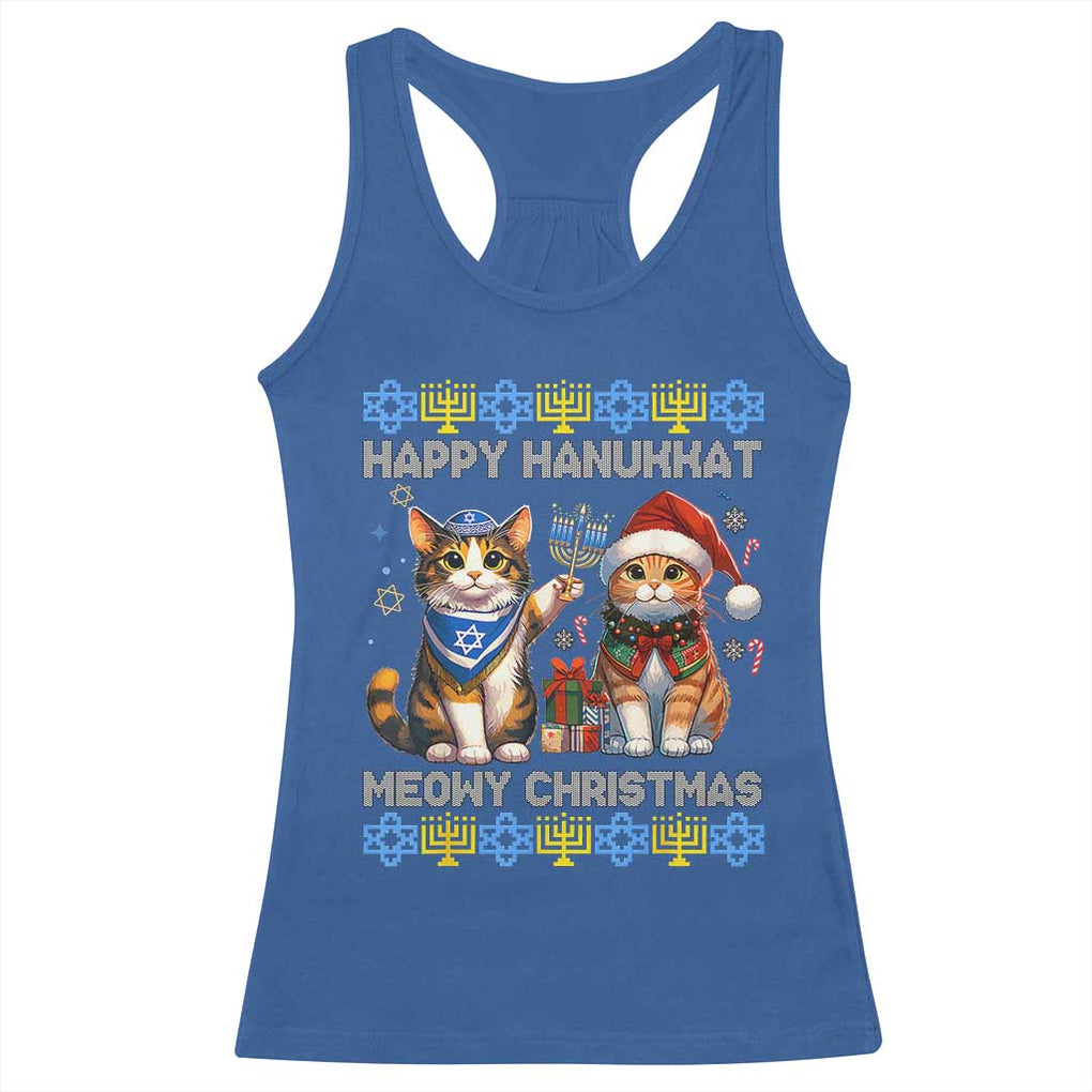 Cat Merry Christmas Happy Hanukkah Racerback Tank Top Jewish Christian Ugly Hanukkah TS10 Royal Blue Print Your Wear