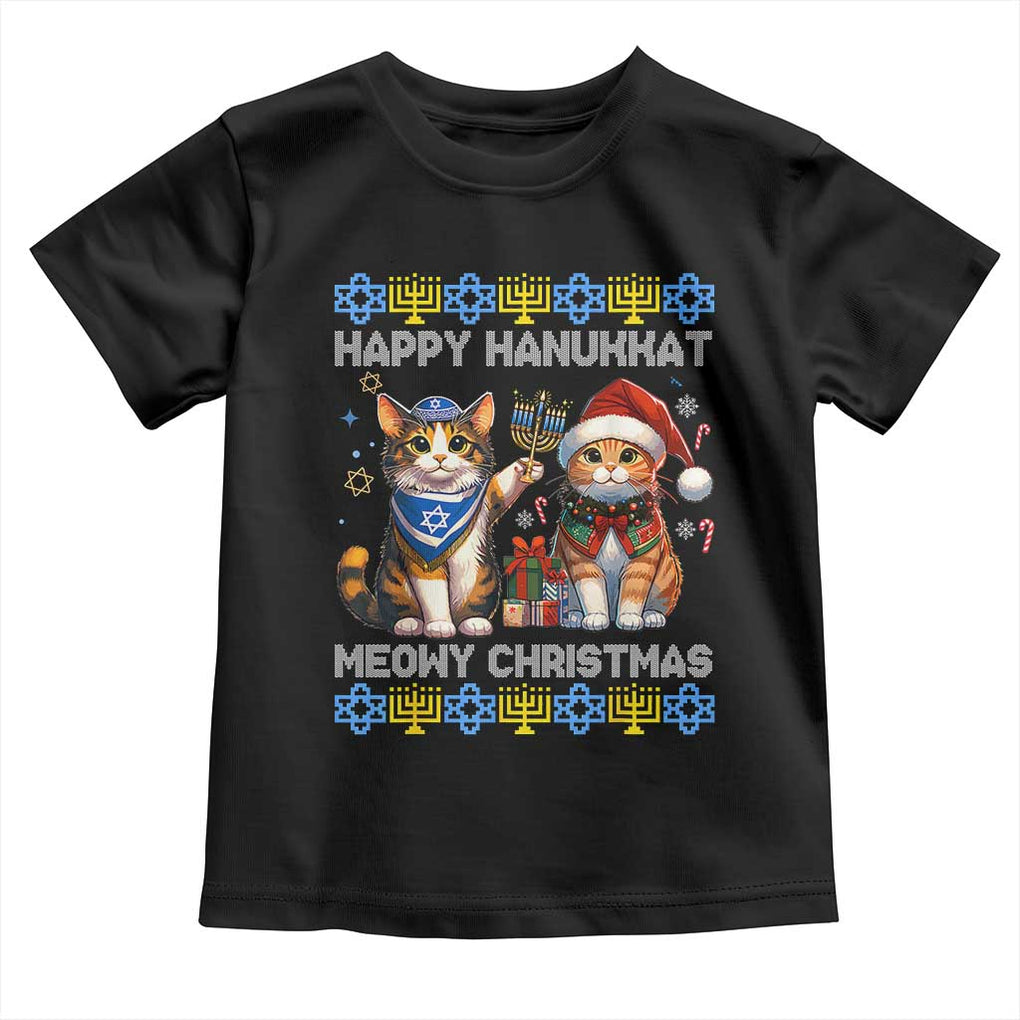 Cat Merry Christmas Happy Hanukkah Toddler T Shirt Jewish Christian Ugly Hanukkah TS10 Black Print Your Wear