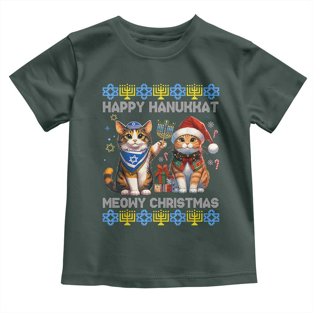 Cat Merry Christmas Happy Hanukkah Toddler T Shirt Jewish Christian Ugly Hanukkah TS10 Dark Forest Green Print Your Wear