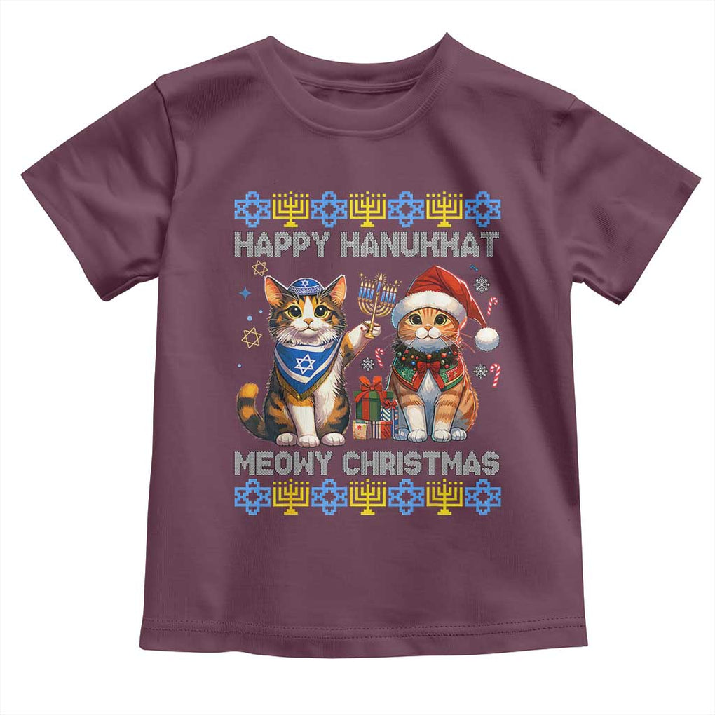Cat Merry Christmas Happy Hanukkah Toddler T Shirt Jewish Christian Ugly Hanukkah TS10 Maroon Print Your Wear