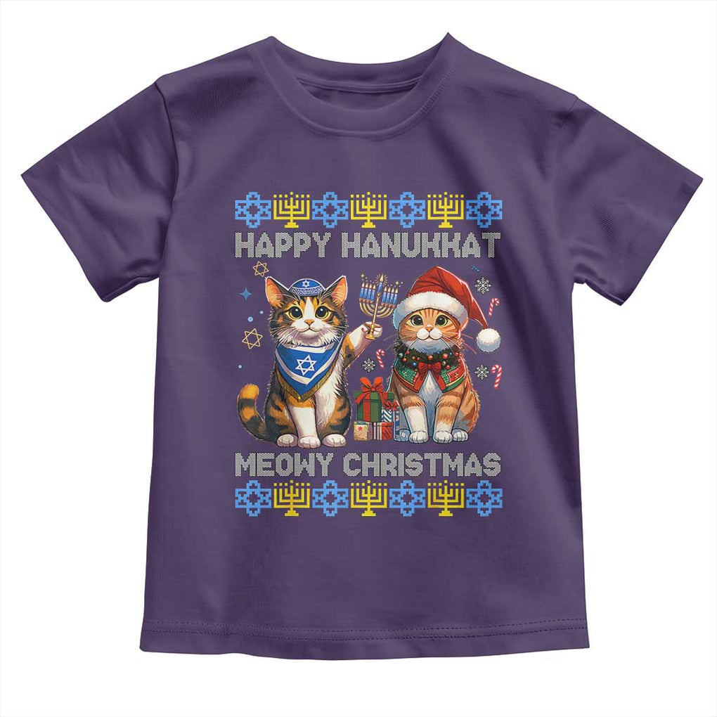 Cat Merry Christmas Happy Hanukkah Toddler T Shirt Jewish Christian Ugly Hanukkah TS10 Purple Print Your Wear