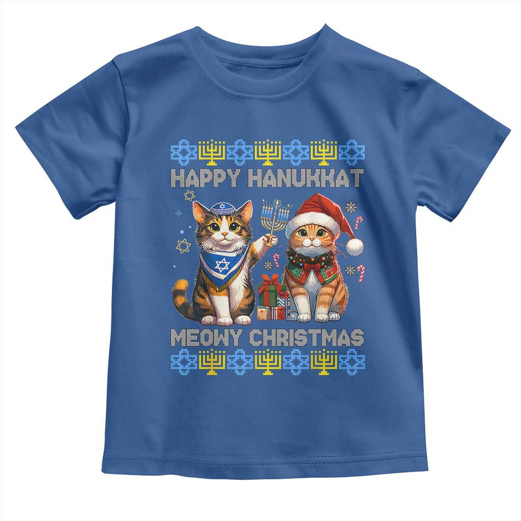 Cat Merry Christmas Happy Hanukkah Toddler T Shirt Jewish Christian Ugly Hanukkah TS10 Royal Blue Print Your Wear