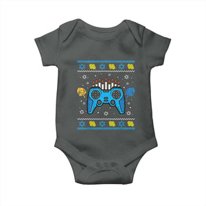 Happy Hanukkah Baby Onesie Jewish Video Game Gamer Ugly Hanukkah Chanukah TS10 Dark Heather Print Your Wear