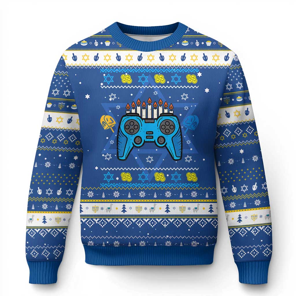 Happy Hanukkah Hanukkah Ugly Sweater Jewish Video Game Gamer Chanukah TS10 Blue White Print Your Wear