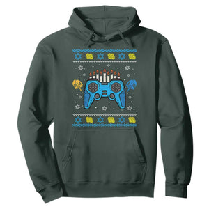 Happy Hanukkah Hoodie Jewish Video Game Gamer Ugly Hanukkah Chanukah TS10 Dark Forest Green Print Your Wear