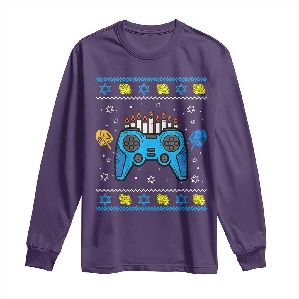 Happy Hanukkah Long Sleeve Shirt Jewish Video Game Gamer Ugly Hanukkah Chanukah TS10 Purple Print Your Wear