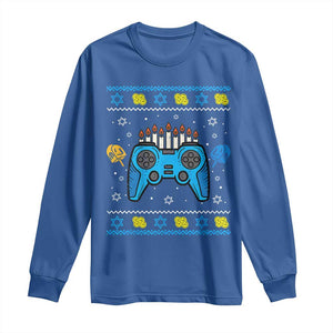 Happy Hanukkah Long Sleeve Shirt Jewish Video Game Gamer Ugly Hanukkah Chanukah TS10 Royal Blue Print Your Wear