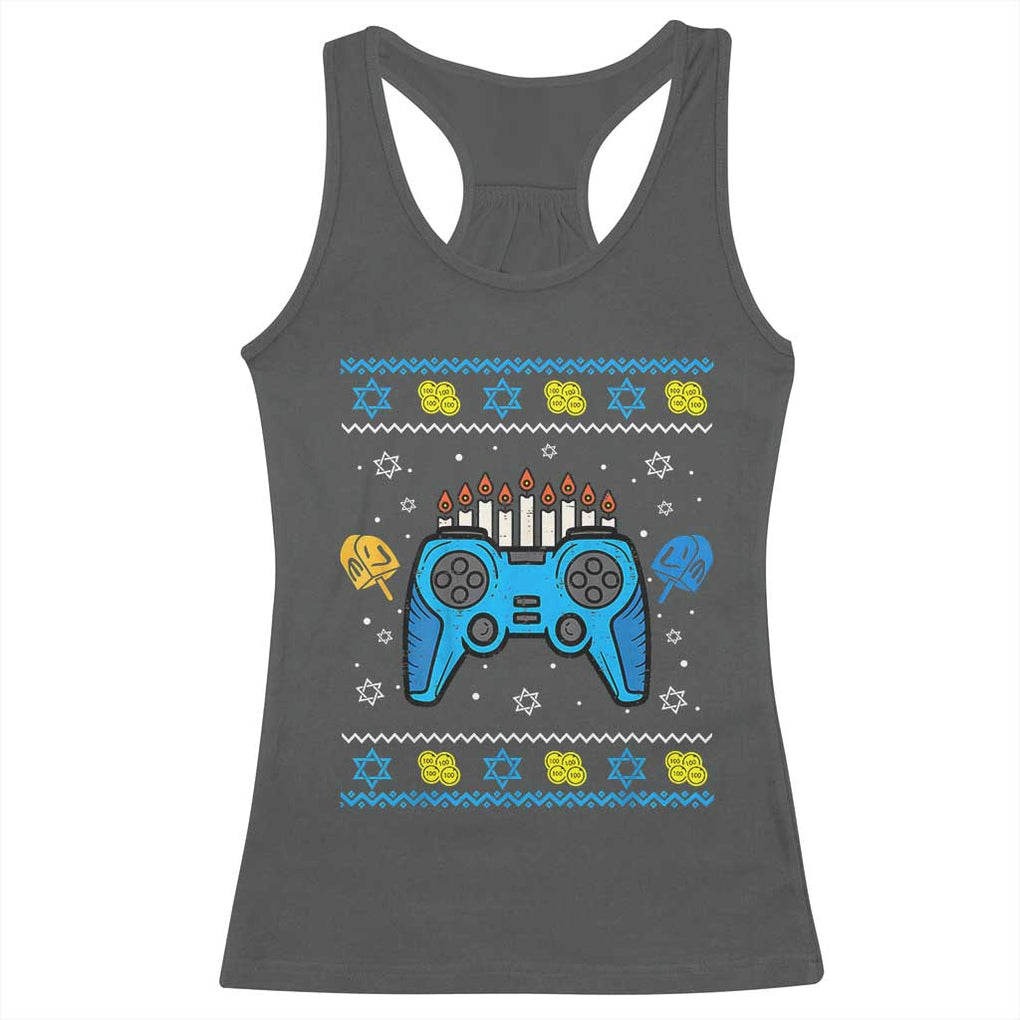 Happy Hanukkah Racerback Tank Top Jewish Video Game Gamer Ugly Hanukkah Chanukah TS10 Dark Heather Print Your Wear