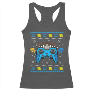 Happy Hanukkah Racerback Tank Top Jewish Video Game Gamer Ugly Hanukkah Chanukah TS10 Dark Heather Print Your Wear
