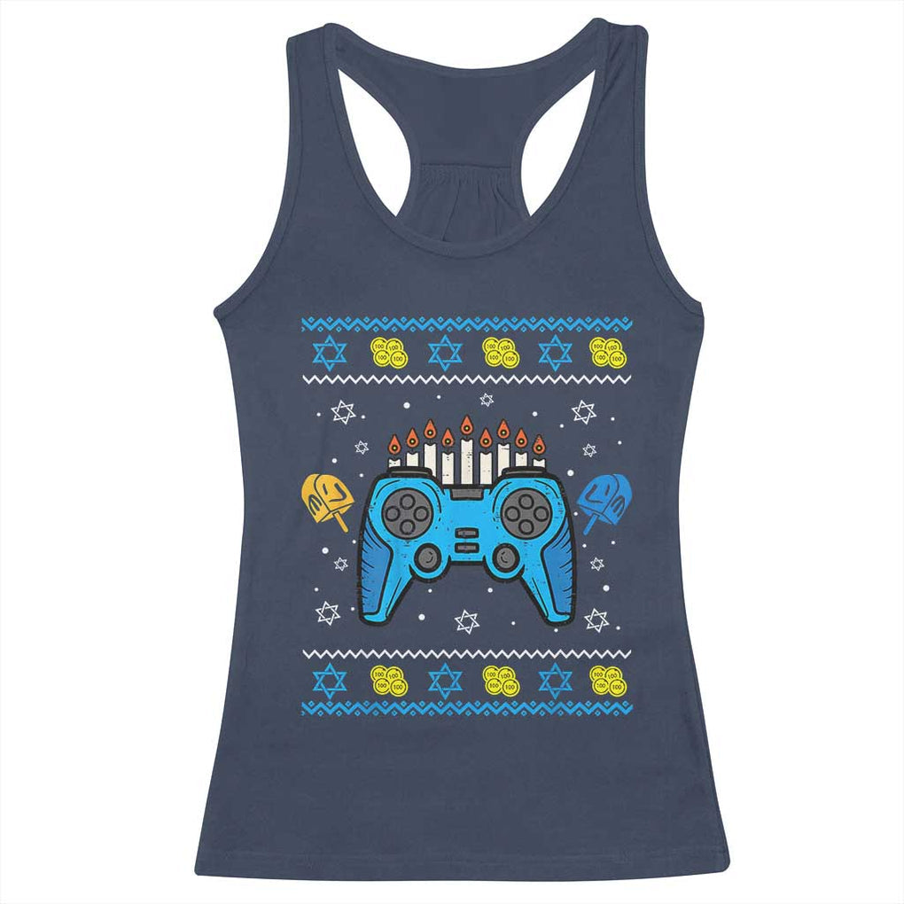 Happy Hanukkah Racerback Tank Top Jewish Video Game Gamer Ugly Hanukkah Chanukah TS10 Navy Print Your Wear