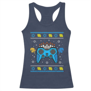 Happy Hanukkah Racerback Tank Top Jewish Video Game Gamer Ugly Hanukkah Chanukah TS10 Navy Print Your Wear