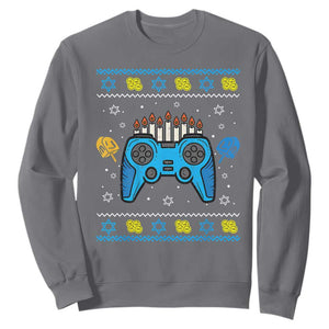 Happy Hanukkah Sweatshirt Jewish Video Game Gamer Ugly Hanukkah Chanukah TS10 Charcoal Print Your Wear
