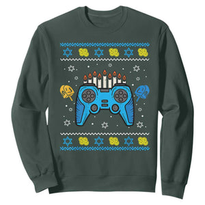 Happy Hanukkah Sweatshirt Jewish Video Game Gamer Ugly Hanukkah Chanukah TS10 Dark Forest Green Print Your Wear