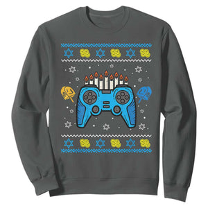 Happy Hanukkah Sweatshirt Jewish Video Game Gamer Ugly Hanukkah Chanukah TS10 Dark Heather Print Your Wear