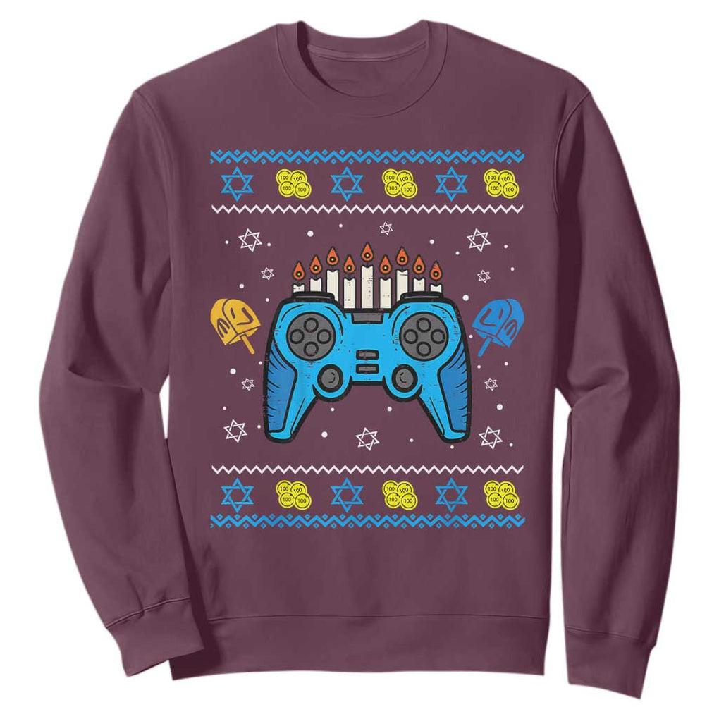 Happy Hanukkah Sweatshirt Jewish Video Game Gamer Ugly Hanukkah Chanukah TS10 Maroon Print Your Wear