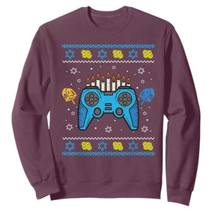 Happy Hanukkah Sweatshirt Jewish Video Game Gamer Ugly Hanukkah Chanukah TS10 Maroon Print Your Wear