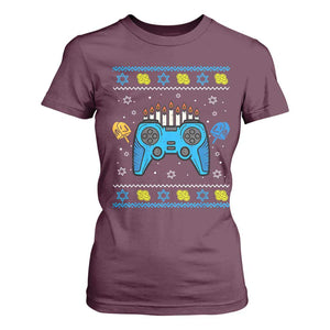 Happy Hanukkah T Shirt For Women Jewish Video Game Gamer Ugly Hanukkah Chanukah TS10 Maroon Print Your Wear