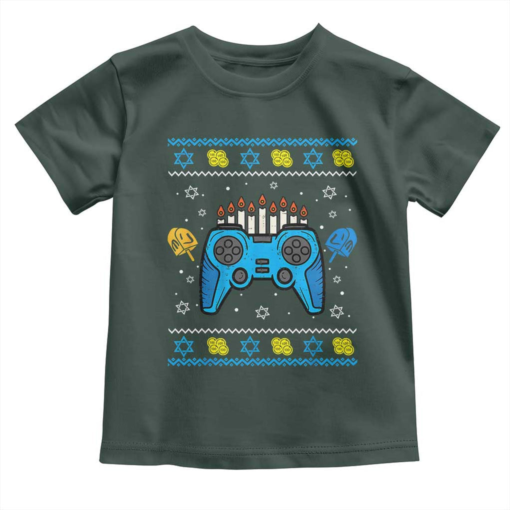Happy Hanukkah Toddler T Shirt Jewish Video Game Gamer Ugly Hanukkah Chanukah TS10 Dark Forest Green Print Your Wear