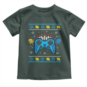 Happy Hanukkah Toddler T Shirt Jewish Video Game Gamer Ugly Hanukkah Chanukah TS10 Dark Forest Green Print Your Wear