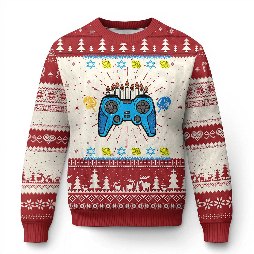 Happy Hanukkah Ugly Christmas Sweater Jewish Video Game Gamer Ugly Hanukkah Chanukah TS10 Red Print Your Wear