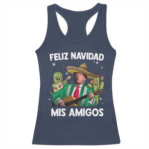 Mexico Christmas Trump Racerback Tank Top Feliz Navidad Mis Amigos Xmas Funny Trump Santa Ugly Christmas TS10 Navy Print Your Wear