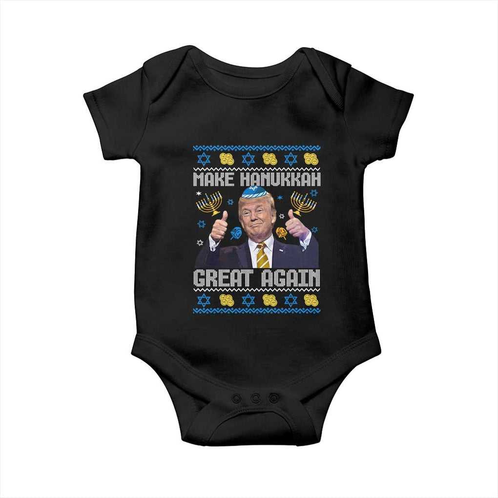 Happy Hanukkah Baby Onesie Make Hanukkah Great Again Funny Trump Ugly TS10 Black Print Your Wear