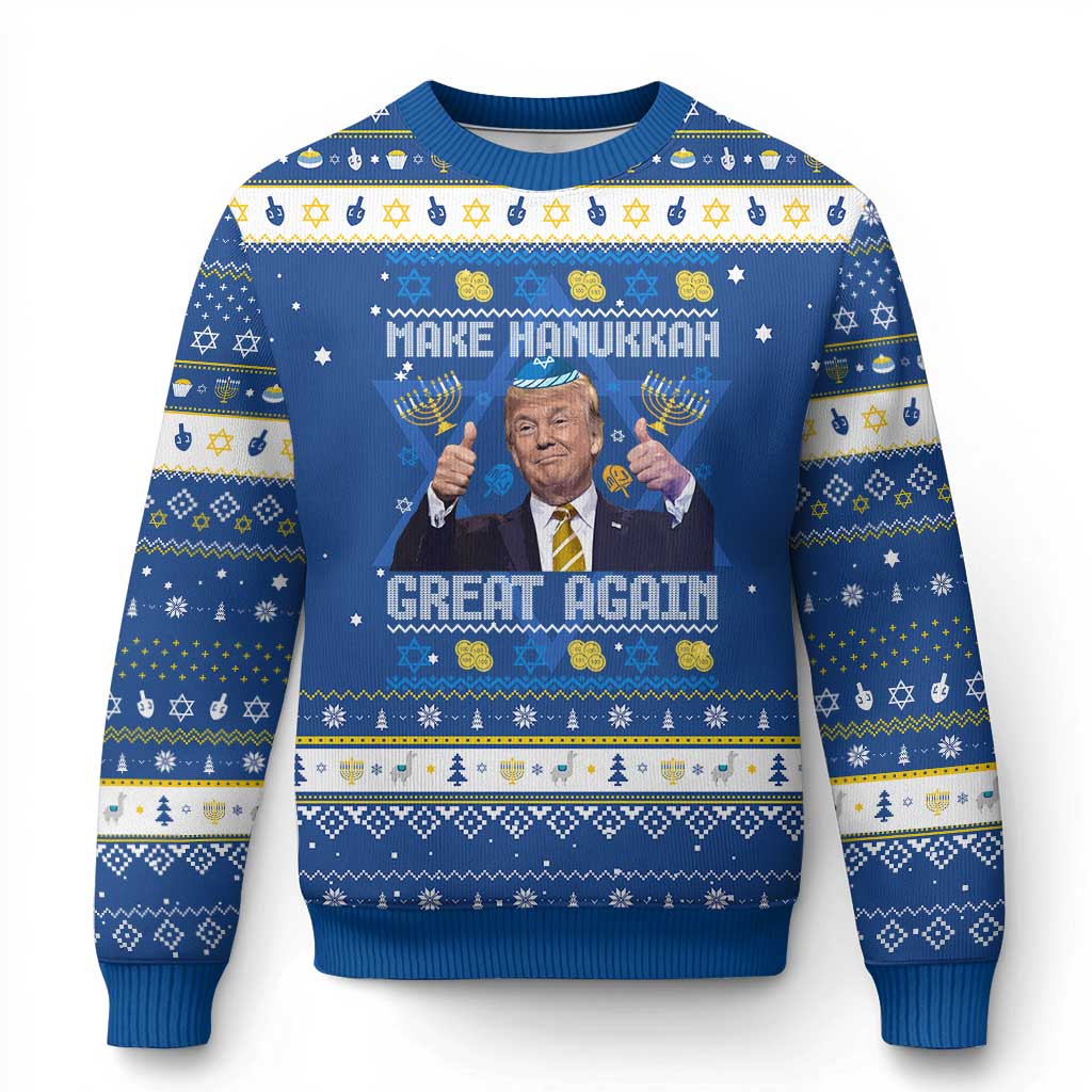 Happy Hanukkah Hanukkah Ugly Sweater Make Hanukkah Great Again Funny Trump Ugly TS10 Blue White Print Your Wear
