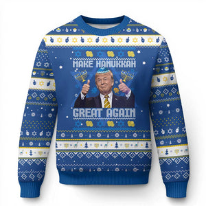 Happy Hanukkah Hanukkah Ugly Sweater Make Hanukkah Great Again Funny Trump Ugly TS10 Blue White Print Your Wear